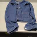 ASHER FASHION Womens Peter Pan Collar Jean Jacket Long Sleeve Cropped Denim Jackets Fall Button Jeans Coat with Pockets (X-Large, Blue)