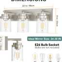 IZORRO Bathroom Vanity Light Fixture, 3-Light 22 Inch Brushed Nickel Bathroom Light Fixtures Over Mirror, with Clear Glass Shade, Modern Farmhouse Vanity Lights, Rustic Restroom Lighting Fixtures