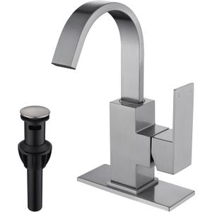 Brushed Nickel Bathroom Faucet with 360 Degree Swivel Spout Waterfall Faucet for Bathroom VanitySingle Hole Bar Sink Faucet with Hose and 6 "Deck Plate