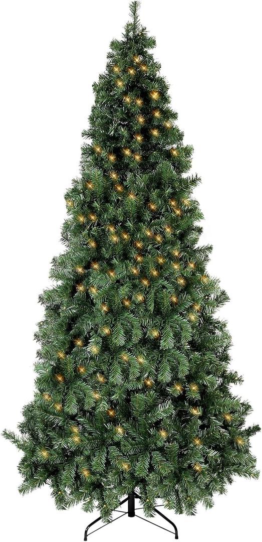 6.5ft Pre-Lit Artificial Holiday Christmas Spruce Tree for Home, Office, Party Decoration 750-Branch&250 Warm White Lights Tips, Easy Assembly, Metal Hinges & Foldable Base