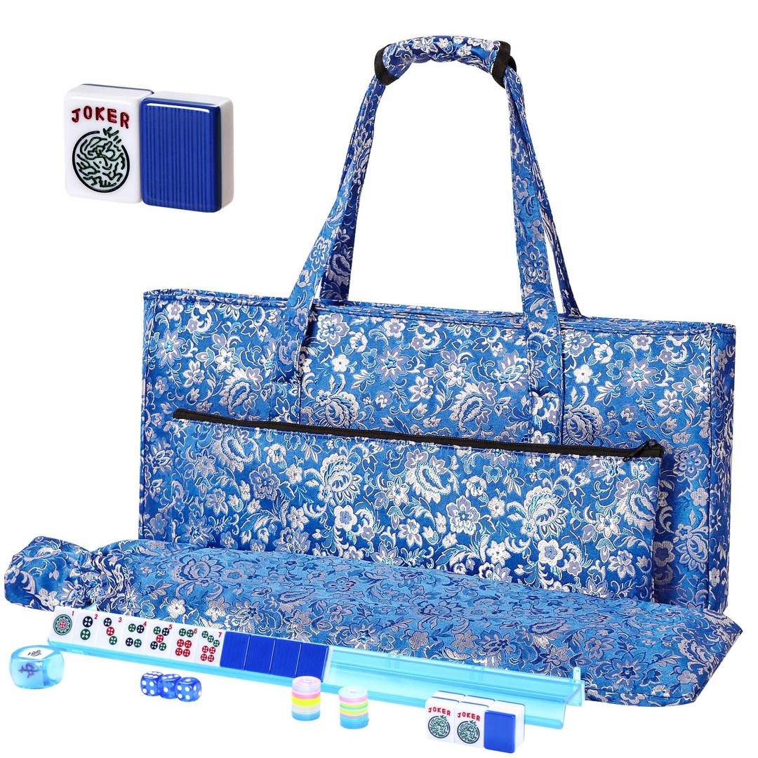 TIASUSAN American Mahjong Game Set, 166 Engraved Blue Tiles, Mahjong Bag and Entire Accessories, 4 Racks, Mahjong Tiles Set for Beginners