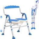 Foldable Shower Chair for Inside Showe Non-Slip Portable Shower Seat for Elderly and Disabledwith U-Shape Cutout 5-Level Height Adjustment for Seniors, Handicap, Pregnant, Blue