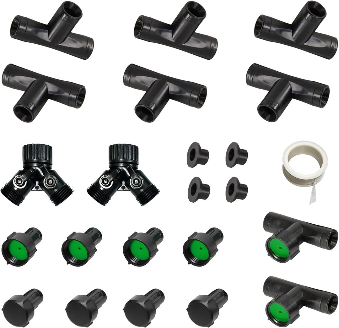 3/8" Soaker Hose Fittings Kit, Garden Hose Irrigation Connectors with Two-Way Valve Connectors, Tees, Feeders, Plugs, Male & Female Connectors, Drip System Parts for Garden Lawn