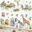 decalmile Large Jungle Animals Tree Branch Wall Stickers Safari Elephant Giraffe Leopard Tropical Leaves Wall Decals Baby Nursery Kids Room Wall Decor(XXL)