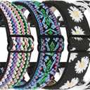 Elastic Quick Release 18mm Watch Bands Compatible with Garmin Venu 3S/Venu 2S/Vivoactive 4S/Vivomove 3S/Forerunner 255S/255S Music/Forerunner 265S, Adjustable Stretchy Nylon Loop Replacement Straps (Colorful+Flower+Bohemian Blue+White Leopard)
