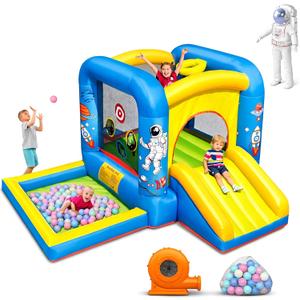 Inflatable Bounce House with Blower for Kids 3-6 y/o, Jumping Castle with Slide, 112x63x67'' Toddlers Bouncer with Ball Pit, Bouncy House for Indoor/Outdoor