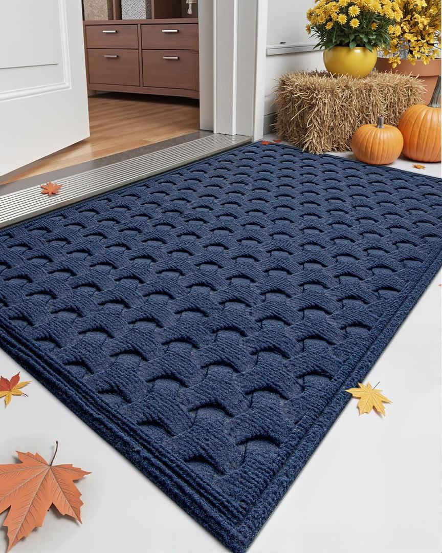 DEXI Front Door Mat 23x35, Non Slip Dirt Trapper Entry Mats for Inside Outside Entrance, Stain and Fade Resistant, Easy Clean Entryway Rug, Welcome Doormat, Patio, Navy Blue