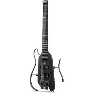 Donner HUSH X Electric Guitar Kit - Featherlight Travel Guitar with Easy Assemble Stands, Great for Travel and Practice, Mahogany Solid Body, Gig Bag, All Accessories, Black