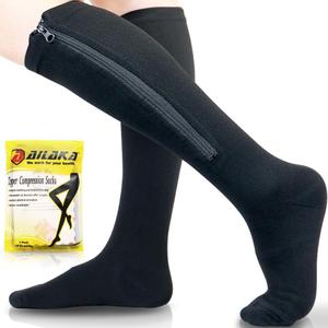 Ailaka Medical 15-20 mmHg Zipper Compression Socks Women Men (2X-Large, Black)