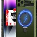 Magnetic for iPhone 14 Pro Max Case Compatible with MagSafe Wireless Charging,with 2 Screen Protectors,14Pro Max Case Magnet with Kickstand Ring,Heavy Duty Protection Military Grade Drop Green