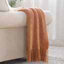BOURINA Almond Throw Blanket 50 x90 Inches Throw Textured Solid Soft Sofa Throw Bed Runner Couch Cover Knitted Decorative Blanket Bed Runner