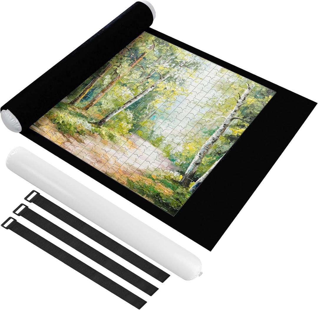 Jigsaw Puzzle Mat Roll Up 1500 Pieces, 46" x 26" Portable Felt Puzzles Board with Travel Storage Bag, Jigsaw Saver Pad Keeper for Adults Teens, Black