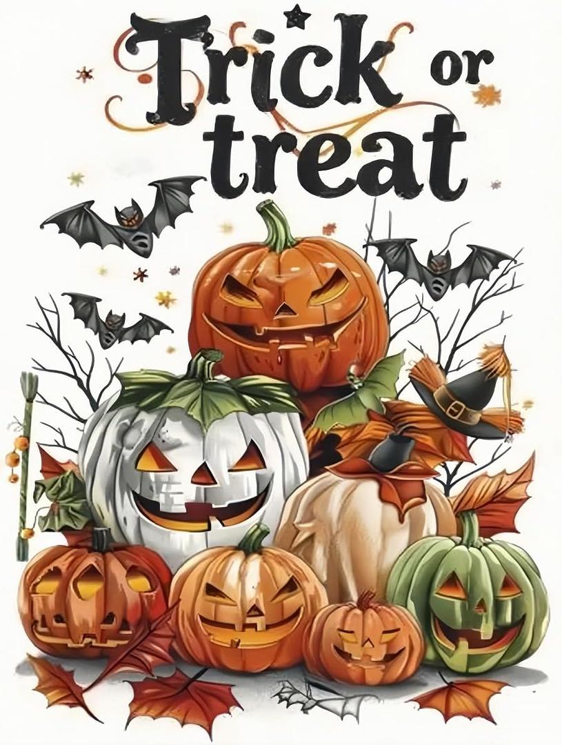 Halloween Diamond Painting Kits for Adults Beginners,Pumpkin 5D DIY Diamond Art Kit Trick or Treat Full Round Drill Diamond Dot Gem Art for Adults,Paint with Diamonds Pictures Adult Crafts Diamond Kit