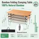 KingCamp Bamboo Folding Camping Table Adjustable. Supports 176lbs with A Premium Bamboo Top and 3 Adjustable Heights, Ideal for Stable Dining or Cooking at Picnics, RVs, and Glamping Sites