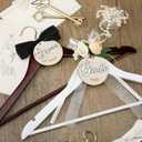 2 Pack Bride Hanger Groom Hanger Wedding Hangers with Ribbon Bow for Wedding Dress Suit Bride Gift(Brown, White,Flower)