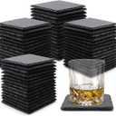 60 Pack Slate Drink Coasters, VIBRATITE 4 Inch Black Slate Stone Coasters Bulk Cup Coaster Laser Engraving Blanks with Anti-Scratch Bottom for Drink Coffee Bar Kitchen Home Decor, Square