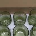 Vintage Glassware Drinking Glasses Set of 6,12 oz Hobnail Glass Cups,Embossed Green Water Tumbler,for Beer,Cocktail,Whiskey,Juice and Various Mixed Drinks- 1 Cleaning Brush