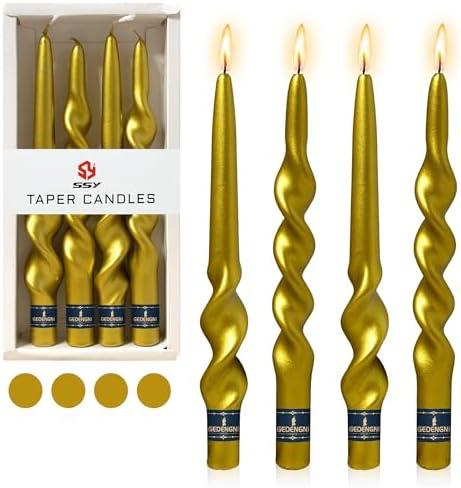 Gedengni Gold Candlesticks Long Taper Candle,10inches Golden Candle Sticks Dripless Tapered Candles for Home Dinner Party Weddings Festive Holiday(1-23D4P-Gold)