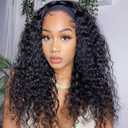 Curly Headband Wig for Women, 20 Inch Wear and Go Glue less Wigs Deep Wave Wig Half Wig As Human Hair with 1 Headband, 180% Density Synthetic Wigs None Lace Front (Short Curly-OMBREBROWN)
