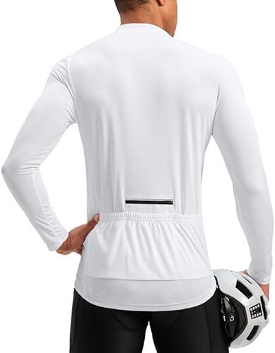 Bikewa Men's Cycling Jersey with 3+1 Rear Zipper Pockets Long Sleeve Moisture Wicking UPF 50+ Half Zip Riding Bike Shirts, Large