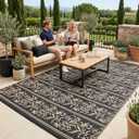 Garvee Outdoor Rugs 5x8 Waterproof Reversible Mat Boho Leaf Patio Rug with 4 Stakes and Starage Bag, Large Outdoor RV Mat Rugs for Camping, Picnic, Balcony, Deck, Backyard, Black & Brown