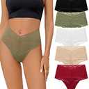 SHARICCA Women Seamless High Waist Underwear Sexy Floral Lace Thong Soft Comfortable Panties Pack, 5P01,S