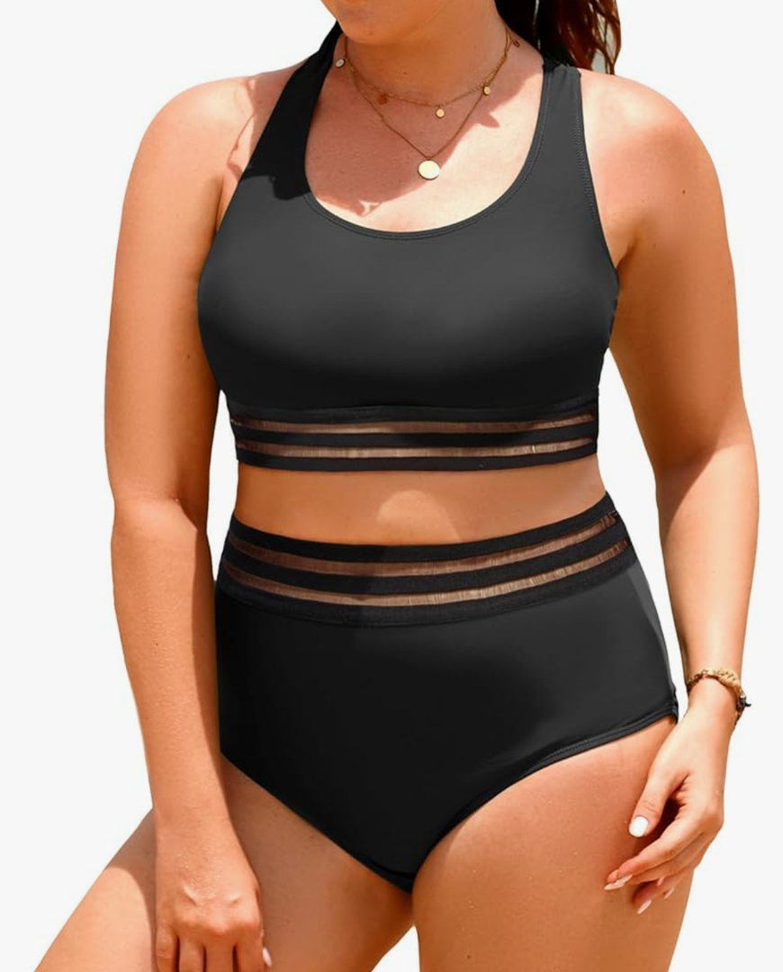 Aqua Eve Plus Size Two Piece High Waisted Bikini Swimsuits Scoop Neck Bikini Set Sporty Bathing Suits,20 W