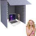 Desktop Soundproof Cover, Portable Vocal Booth, Microphone Isolation Booth Cube, Vocal Absorbing Shield, Small Music Recording Studio for Home Studio (Grey, 60x60cm)