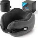 Neck Pillow Travel Pillow - 100% Pure Memory Foam Airplane Pillow with Adjustable Clasp & Removable Cover, Portable Travel Essentials for Long Flights, Car & Office (Dark Gray)