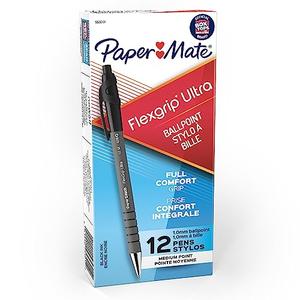 Paper Mate FlexGrip Ultra Retractable Ballpoint Pens Medium Point Black Box of 10