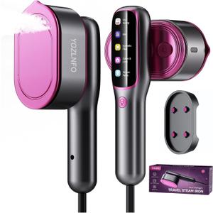 YOZLNFO Travel Steamer for Clothes Portable: 2-in-1 Mini Handheld Garment Steamer Iron - 15s Heat Up & 5 Adjustable Steam - Large Ceramic Panel - 110-120V Black&Pink