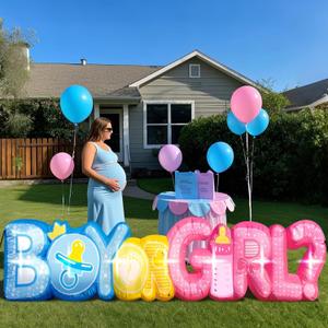 11FT Length Baby Gender Reveal Inflatable Decorations Boy or Girl Yard Signs with 7 LED Lights Pink Baby Shower Centerpieces Birthday Party Supplies