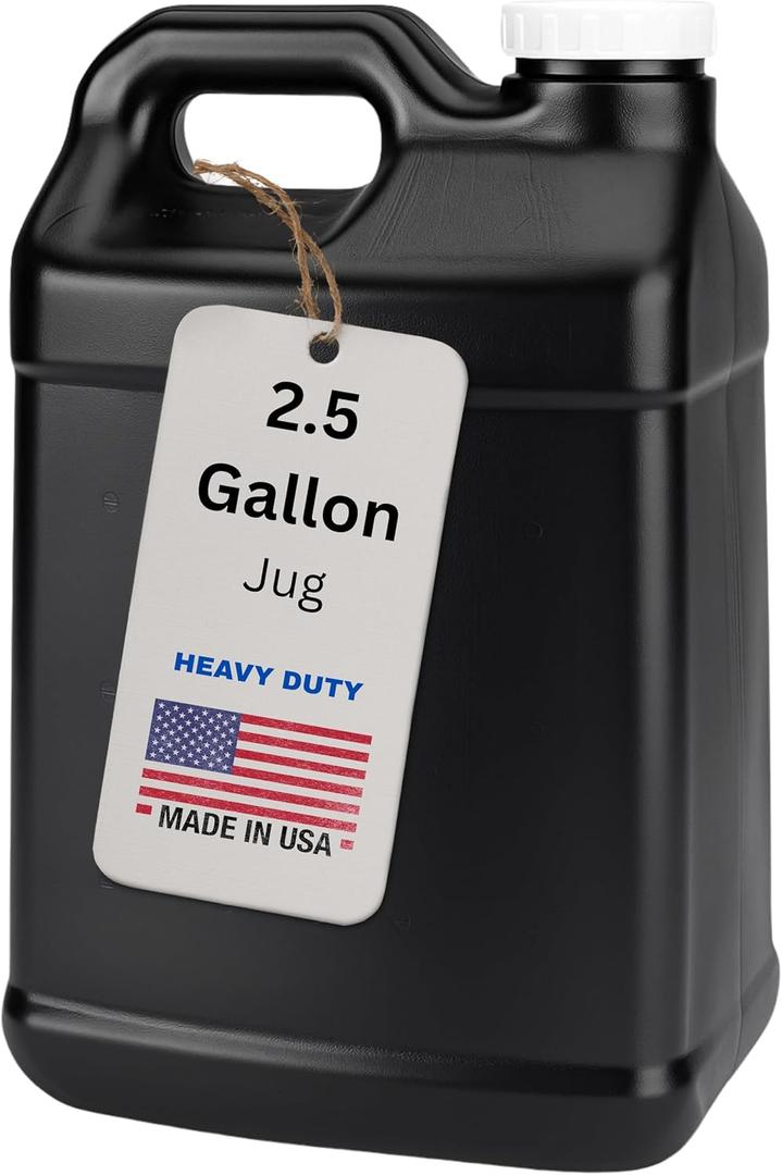 kitchentoolz 2.5 Gallon Water Jug Black HDPE Carboy with Lid for Liquid Storage, Mixing & Transport  320oz Heavy-Duty Container  Made in USA