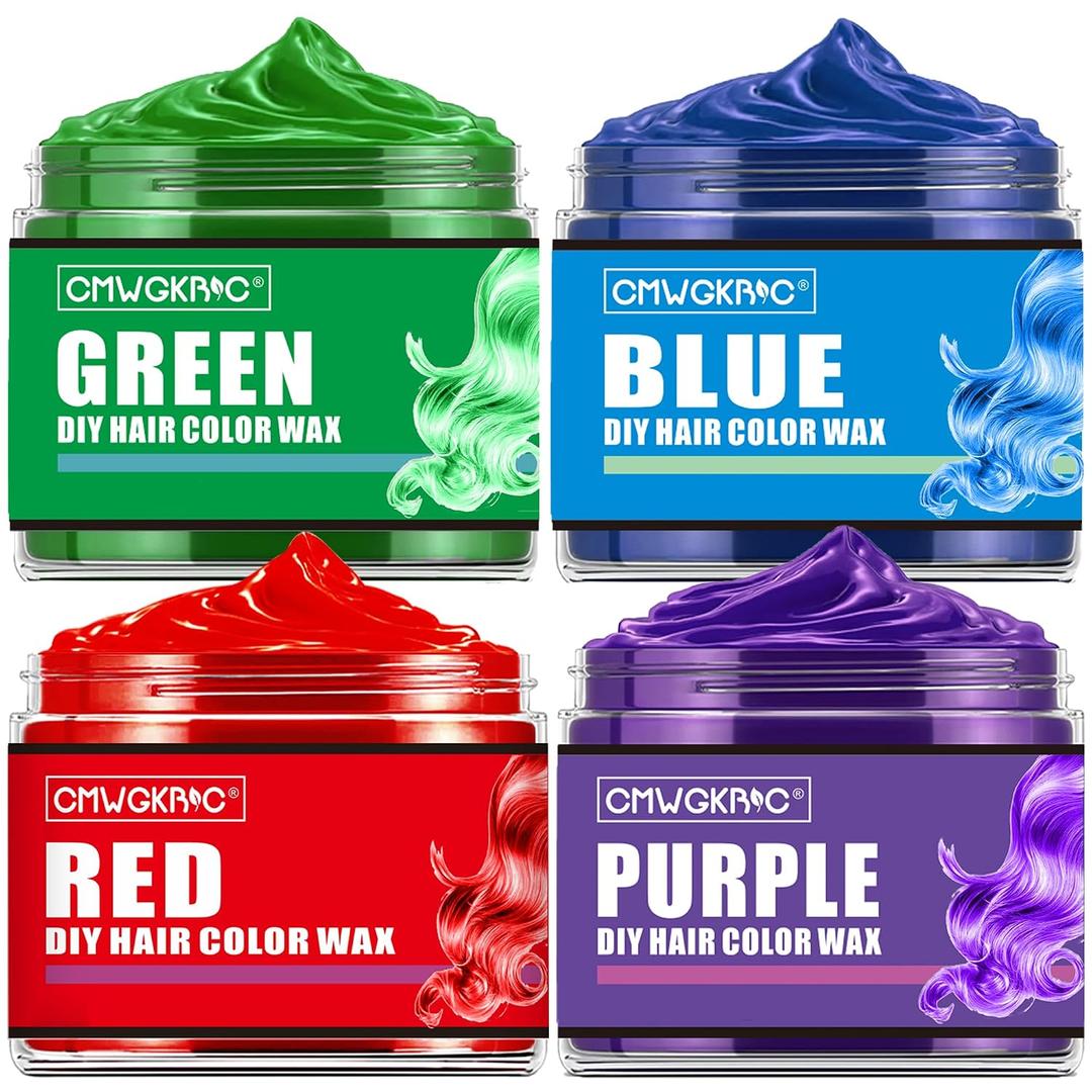 4 Colors Temporary Hair Color for Kids,Gifts for Teens,Girls,Boys,Gifts for Kids,Temporary Hair Dye,Hair Color Spray Green Red Blue Purple Hair Dye Hair Wax Color,Instant Color Wax Halloween Party