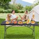 BestOffice Outdoor Folding Camping Table Plastic Table Portable Square Height Dining Table Perfect for Picnics,Parties,Party and Camping,Black (6 FT)