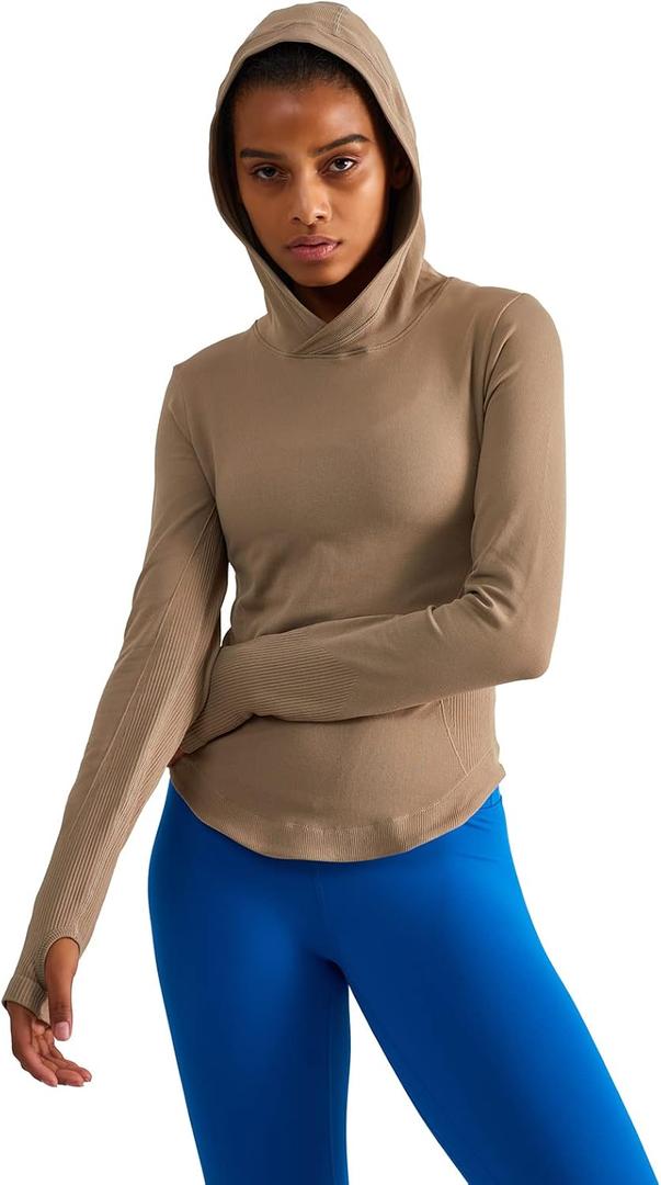 sphinx cat Womens Hooded Athletic Long Sleeve Running Shirts Workout Yoga Tops with Thumb Holes Slim Fit, Brown, 6