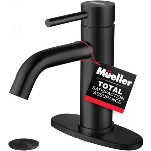 Mueller Premium Single-Hole Bathroom Sink Faucet, Single-Handle, Drain Assembly, Deck Plate for 1-Hole and 3-Holes Installation, Stainless Steel Nickel Finish, Supply Lines Preassembled, Matte Black