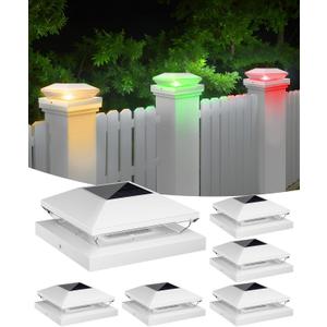 T-SUN Solar Post Cap Lights with Auto-Change Colors- for Wooden (4x4/6x6) & Vinyl (4x4/5x5) Posts | Weatherproof Outdoor Solar Fence Post Lights for Deck, Porch, Garden & Stairs(6-Pack,RGB)