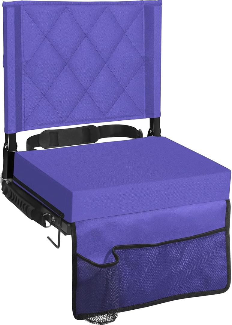 Sheenive Stadium Seats for Bleachers with Back Support, Bleacher Seats with Backs and Cushion Wide, Padded Portable Folding Comfort Stadium Chair with Shoulder Strap, Perfect for Sports Events, Purple