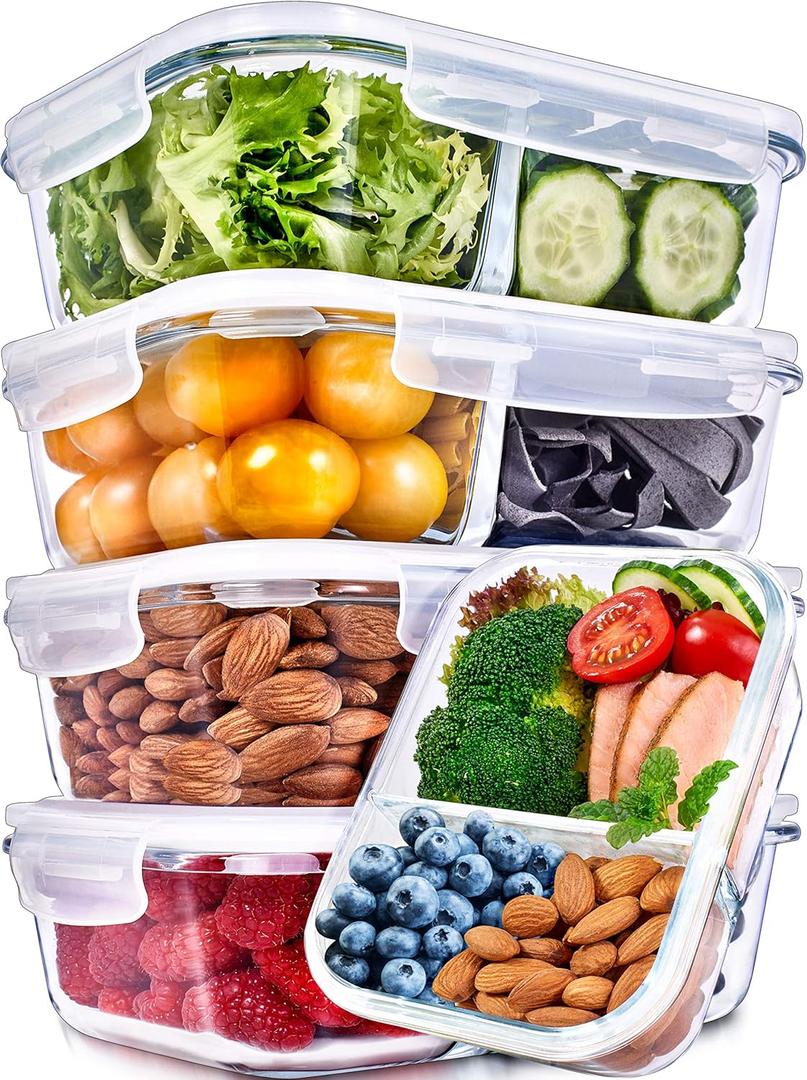 PrepNaturals 5 Pack 36 Oz Glass Meal Prep Containers - Dishwasher Microwave Freezer Oven Safe - Glass Storage Containers with Lids (Multi-Compartment) PrepNaturals 5 Pack 36 Oz Glass Meal Prep Containers - Dishwasher Microwave Freezer Oven Safe - Glass Storage Containers with Lids (Multi-Compartment)