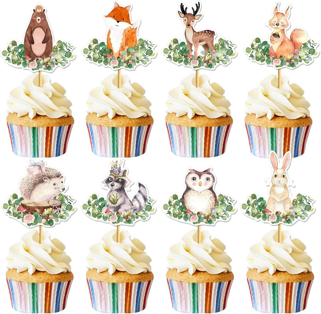 49Pcs Baby Shower Cupcake Toppers - Animal Cupcake Toppers Woodland Animals Baby Shower