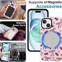 MZELQ Magnetic for iPhone 15 Case, Pink Cherry Bow Red Pattern [Compatible with Magsafe Charging] 2 in 1 Matte Shockproof Protection Hard Phone Cover for Girls Women