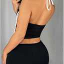 RoseSeek Women's Tie Backless Hollow Halter Top Sleeveless Striped Fitted Crop Tops Summer Y2K Clothes (Black)