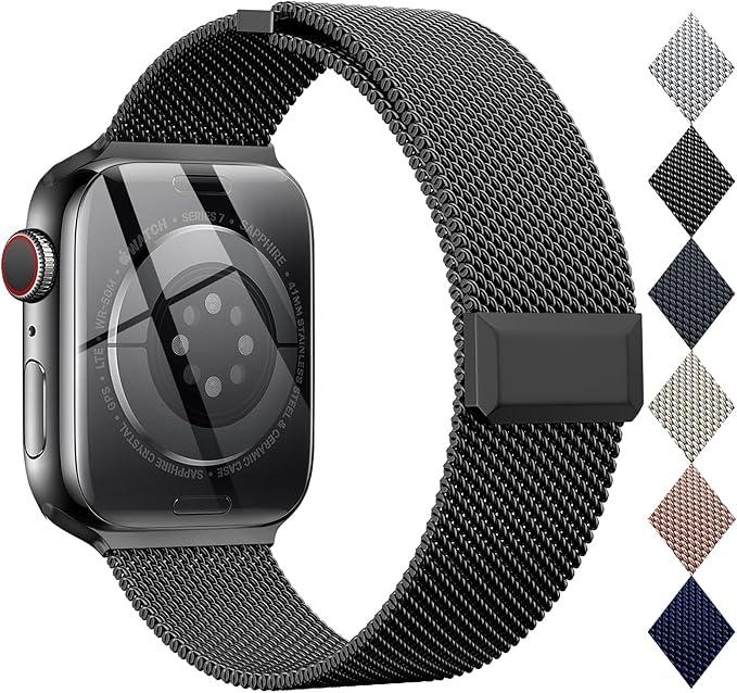 Compatible with Apple Watch Band 44mm 45mm 46mm Series 10 11 49mm, Stainless Steel Mesh Loop Magnetic Clasp Bands for iWatch Series 9 8 7 6 5 4 Ultra SE3 2 Women Men - 49/46/45/44mm Black