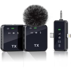 PQRQP 3 in 1 Mini Microphone for iPhone, Android, Camera | 328ft Range & 18H Battery | AI Noise Reduction,48kHz/24-bit, Wireless Microphones, Lapel Mic for Vlog, TikTok, Podcast (Suede Black)