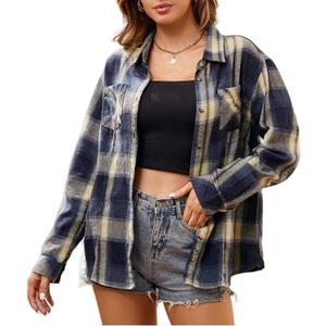Alex Vando Womens Button Down Long Sleeve Flannel Shirt,Navy/Yellow, XL
