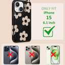 Lotadilo for iPhone 15 Wallet Case with Card Holder, Cute Designer Black Flower Pattern Kickstand Magnetic Clasp Back Flip Folio Leather Cases for iPhone 15 Phone for Girls Women Men Boys Teens