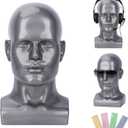 Male Mannequin Head  13.7 Silver Gray Wig Stand for Hats, Wigs, Headphone, Glasses  Great for Styling, Display & Storage (Bright Gray, 13.7)