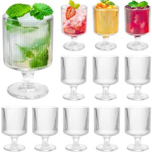 12Pcs Vintage Ribbed Wine Glasses, 6.8 oz Origami Style Goblet Glasses, Clear Short Stem Water Goblets, Cocktail Glasses Glassware for Iced Tea, Beer, Juice, Whiskey, Party