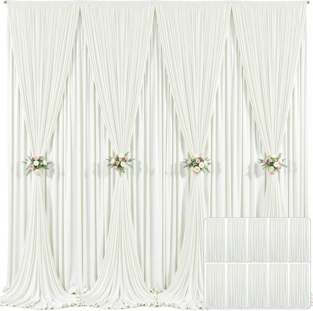 10 Panels Ivory Backdrop Curtain for Wedding Parties Wrinkle Free Ivory Photo Curtains Backdrop Drapes Fabric Decoration for Baby Shower Photography 5ft(W) x 10ft(H)"
